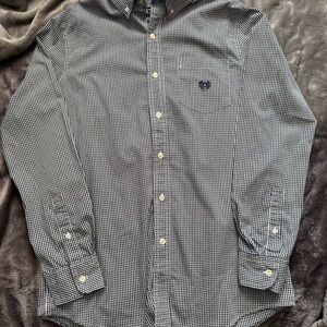 Chaps Black and White Gingham Button Down Shirt